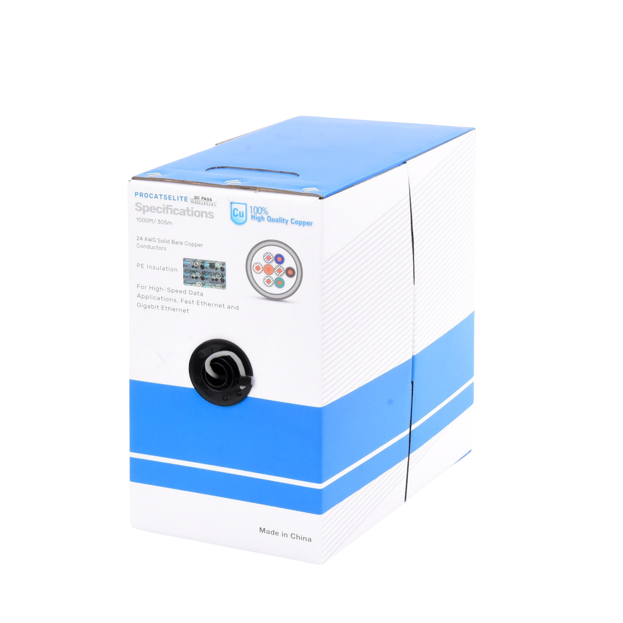 Bobina de cable de 305m, (1000 ft), Cat5e, 24 AWG, color Gris, UL, para aplicaciones en videovigilancia, redes de datos. Uso Interior Bobina de cable de 305m, (1000 ft), Cat5e, 24 AWG, color Gris, UL, para aplicaciones en videovigilancia, redes de datos. Uso Interior